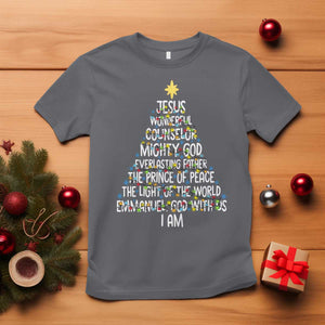 Christian Christmas T Shirt Jesus Wonderful Counselor Mighty God Xmas Tree TS11 Charcoal Print Your Wear