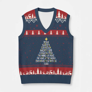 Christian Xmas V-Neck Knit Sweater Vest Jesus Wonderful Counselor Mighty God Xmas Tree TS11 Navy Red Print Your Wear