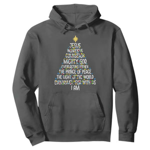 Christian Christmas Hoodie Jesus Wonderful Counselor Mighty God Xmas Tree TS11 Dark Heather Print Your Wear