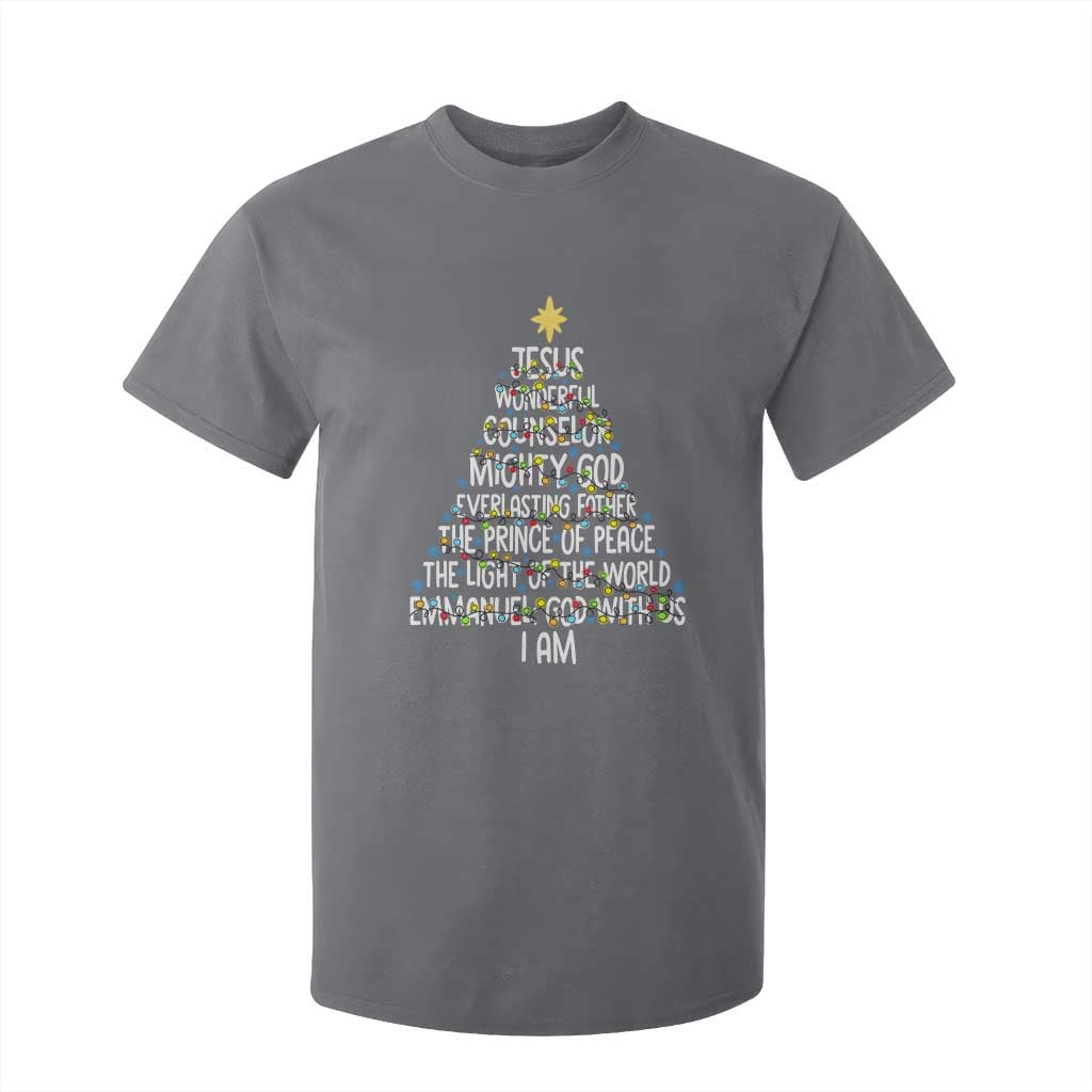 Christian Christmas T Shirt For Kid Jesus Wonderful Counselor Mighty God Xmas Tree TS11 Charcoal Print Your Wear