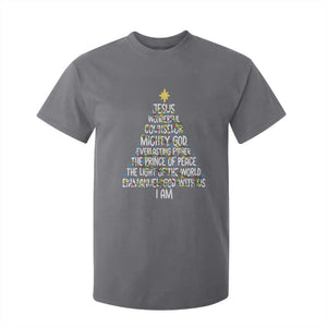 Christian Christmas T Shirt For Kid Jesus Wonderful Counselor Mighty God Xmas Tree TS11 Charcoal Print Your Wear