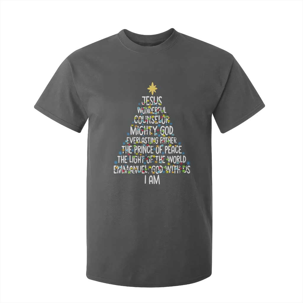 Christian Christmas T Shirt For Kid Jesus Wonderful Counselor Mighty God Xmas Tree TS11 Dark Heather Print Your Wear