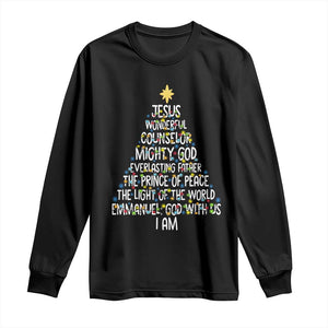 Christian Christmas Long Sleeve Shirt Jesus Wonderful Counselor Mighty God Xmas Tree TS11 Black Print Your Wear