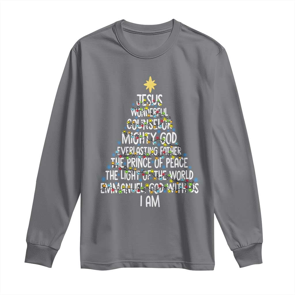 Christian Christmas Long Sleeve Shirt Jesus Wonderful Counselor Mighty God Xmas Tree TS11 Charcoal Print Your Wear
