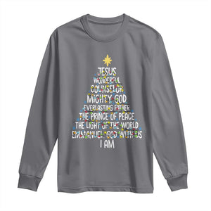 Christian Christmas Long Sleeve Shirt Jesus Wonderful Counselor Mighty God Xmas Tree TS11 Charcoal Print Your Wear