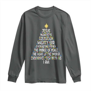 Christian Christmas Long Sleeve Shirt Jesus Wonderful Counselor Mighty God Xmas Tree TS11 Dark Heather Print Your Wear