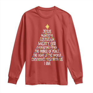 Christian Christmas Long Sleeve Shirt Jesus Wonderful Counselor Mighty God Xmas Tree TS11 Red Print Your Wear