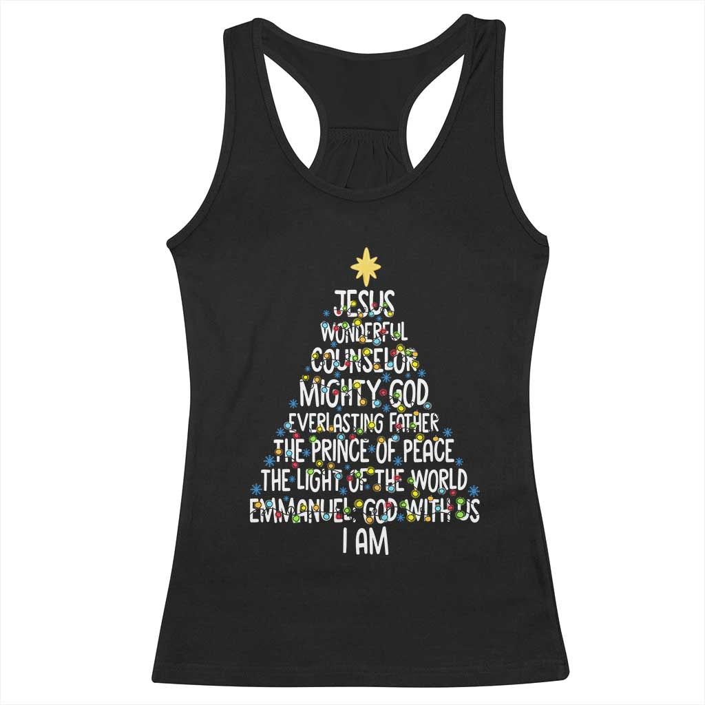 Christian Christmas Racerback Tank Top Jesus Wonderful Counselor Mighty God Xmas Tree TS11 Black Print Your Wear