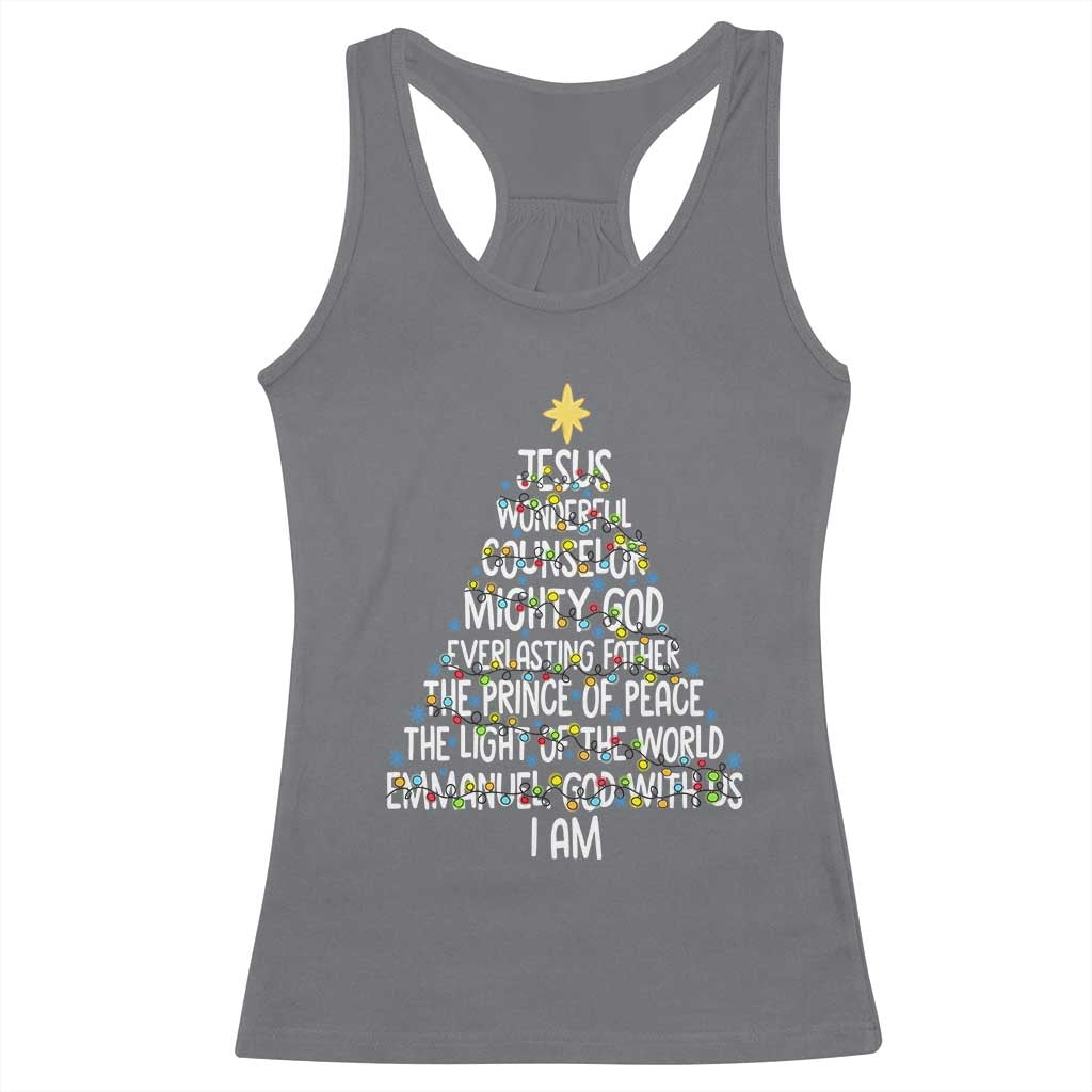 Christian Christmas Racerback Tank Top Jesus Wonderful Counselor Mighty God Xmas Tree TS11 Charcoal Print Your Wear