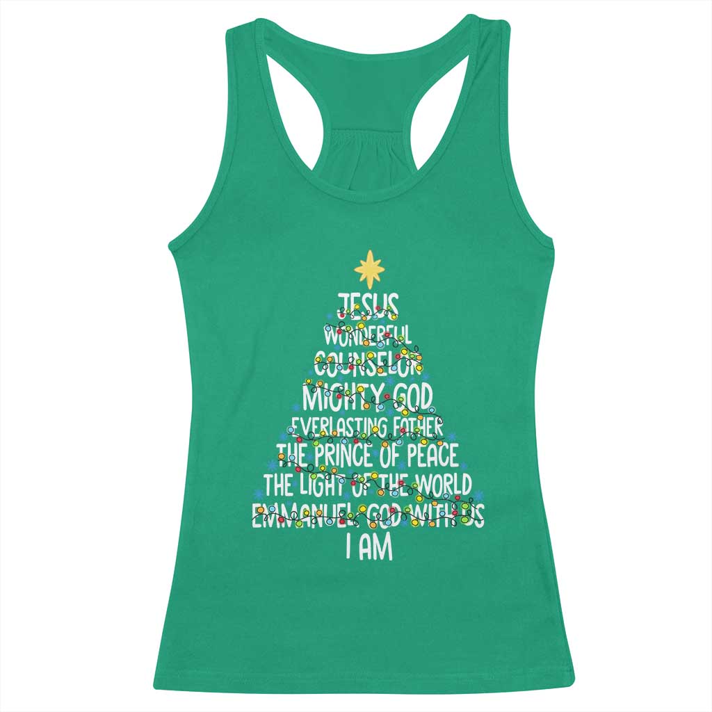 Christian Christmas Racerback Tank Top Jesus Wonderful Counselor Mighty God Xmas Tree TS11 Irish Green Print Your Wear