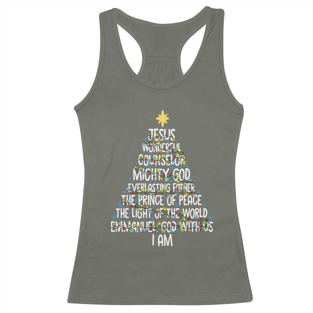Christian Christmas Racerback Tank Top Jesus Wonderful Counselor Mighty God Xmas Tree TS11 Military Green Print Your Wear