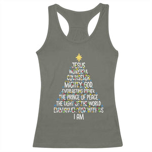 Christian Christmas Racerback Tank Top Jesus Wonderful Counselor Mighty God Xmas Tree TS11 Military Green Print Your Wear