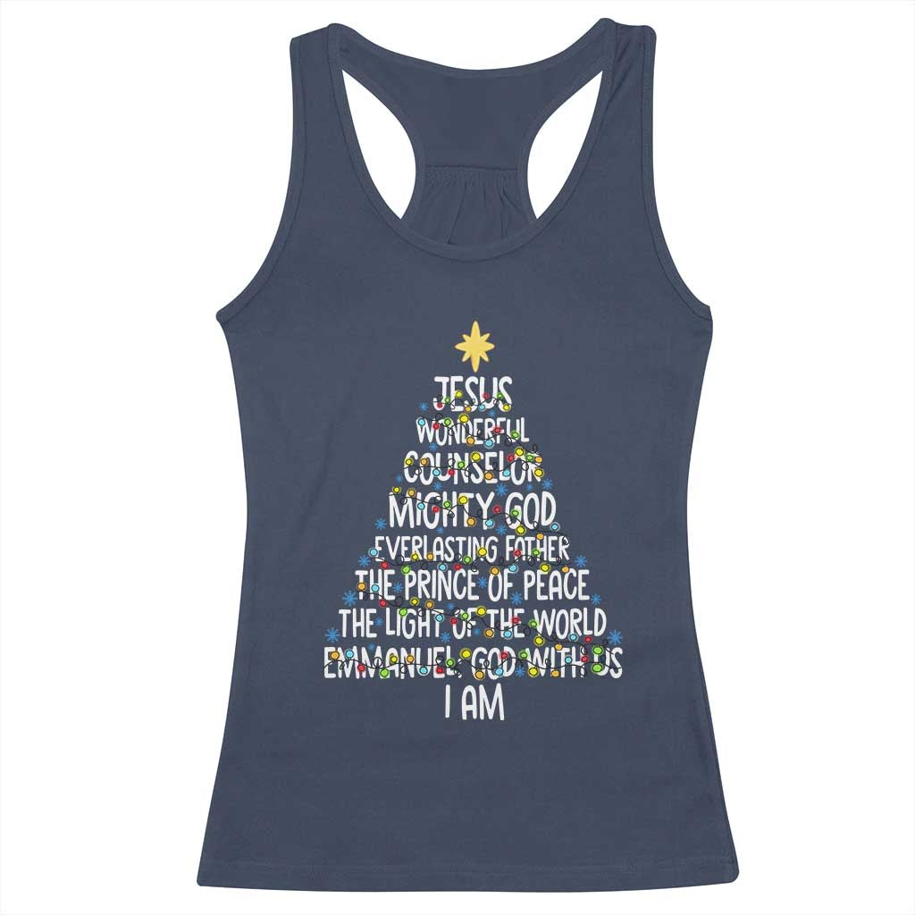 Christian Christmas Racerback Tank Top Jesus Wonderful Counselor Mighty God Xmas Tree TS11 Navy Print Your Wear