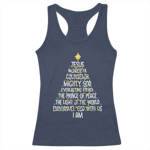 Christian Christmas Racerback Tank Top Jesus Wonderful Counselor Mighty God Xmas Tree TS11 Navy Print Your Wear