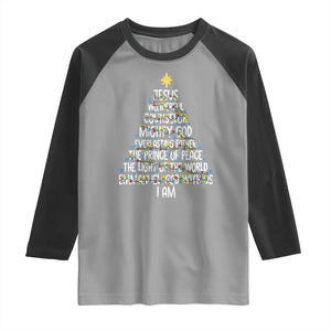 Christian Christmas Raglan Shirt Jesus Wonderful Counselor Mighty God Xmas Tree TS11 Sport Gray Black Print Your Wear