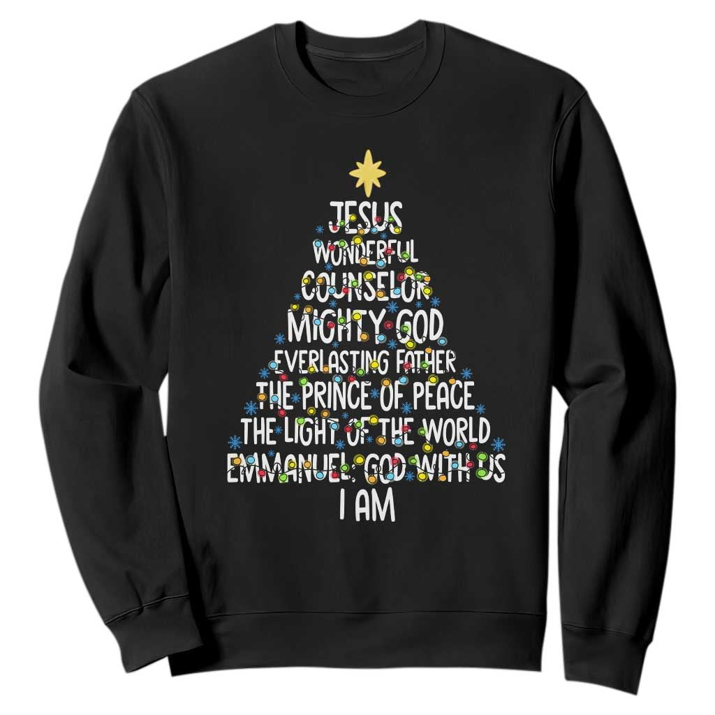 Christian Christmas Sweatshirt Jesus Wonderful Counselor Mighty God Xmas Tree TS11 Black Print Your Wear