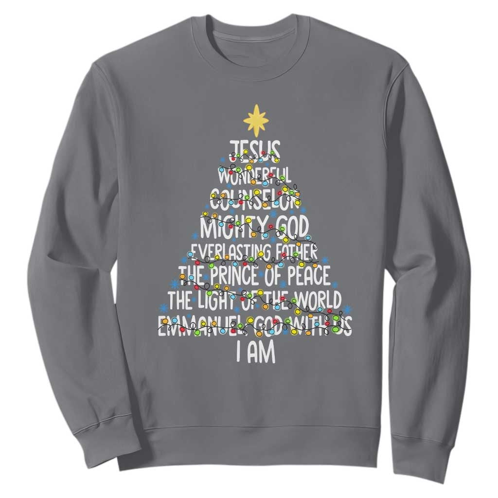 Christian Christmas Sweatshirt Jesus Wonderful Counselor Mighty God Xmas Tree TS11 Charcoal Print Your Wear