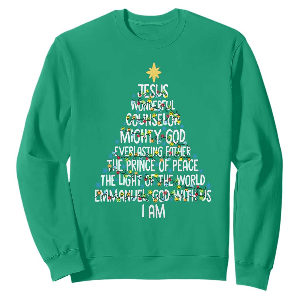 Christian Christmas Sweatshirt Jesus Wonderful Counselor Mighty God Xmas Tree TS11 Irish Green Print Your Wear