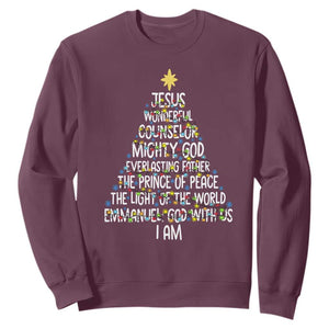 Christian Christmas Sweatshirt Jesus Wonderful Counselor Mighty God Xmas Tree TS11 Maroon Print Your Wear