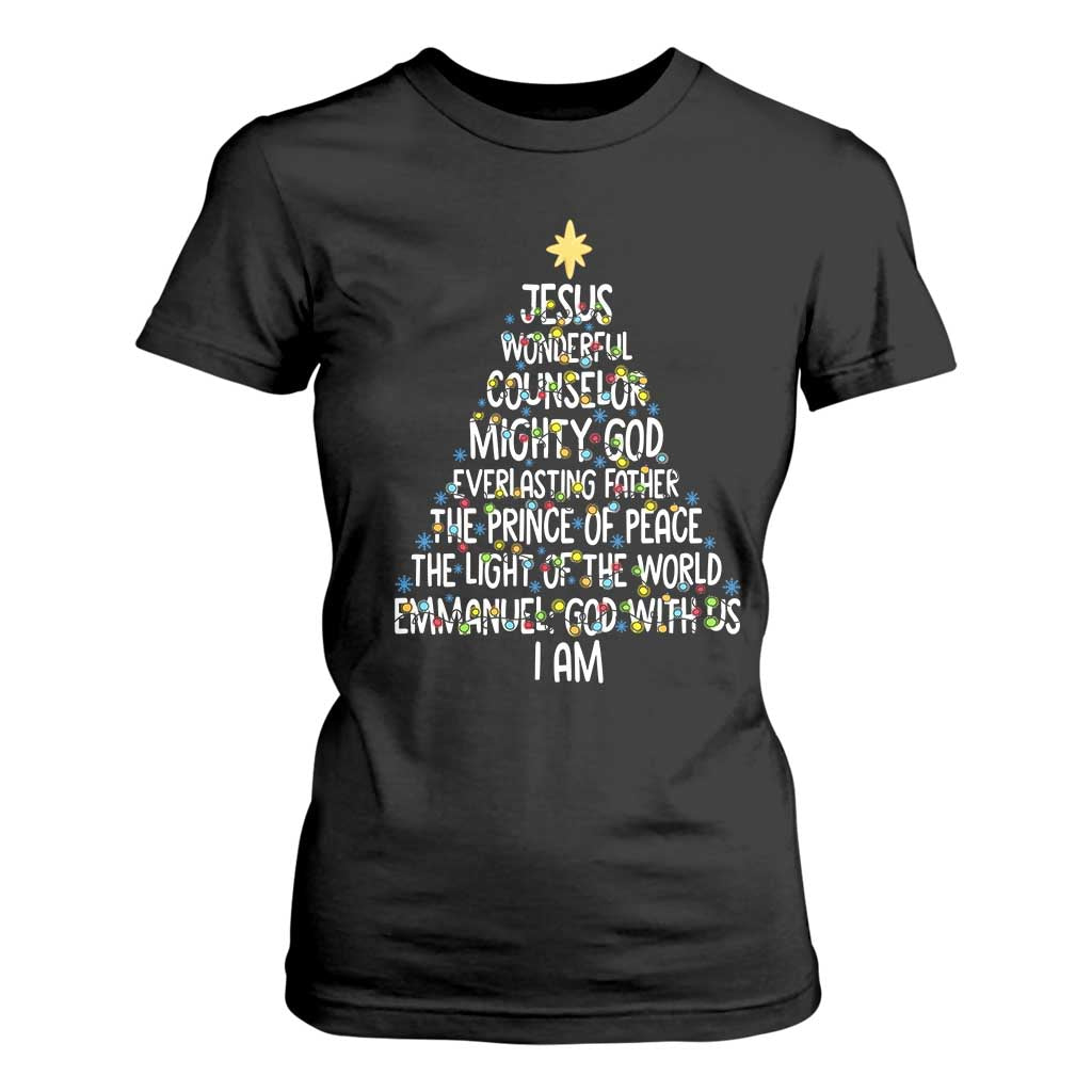 Christian Christmas T Shirt For Women Jesus Wonderful Counselor Mighty God Xmas Tree TS11 Black Print Your Wear