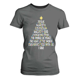 Christian Christmas T Shirt For Women Jesus Wonderful Counselor Mighty God Xmas Tree TS11 Dark Heather Print Your Wear