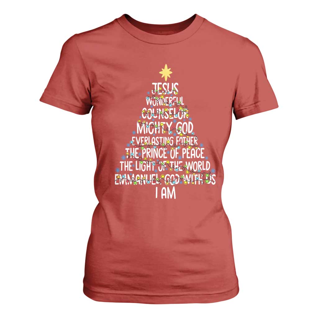 Christian Christmas T Shirt For Women Jesus Wonderful Counselor Mighty God Xmas Tree TS11 Red Print Your Wear