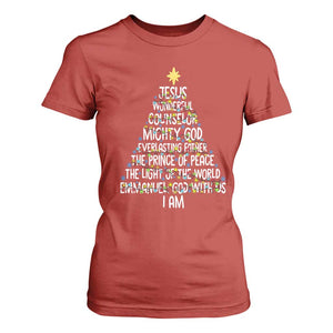 Christian Christmas T Shirt For Women Jesus Wonderful Counselor Mighty God Xmas Tree TS11 Red Print Your Wear