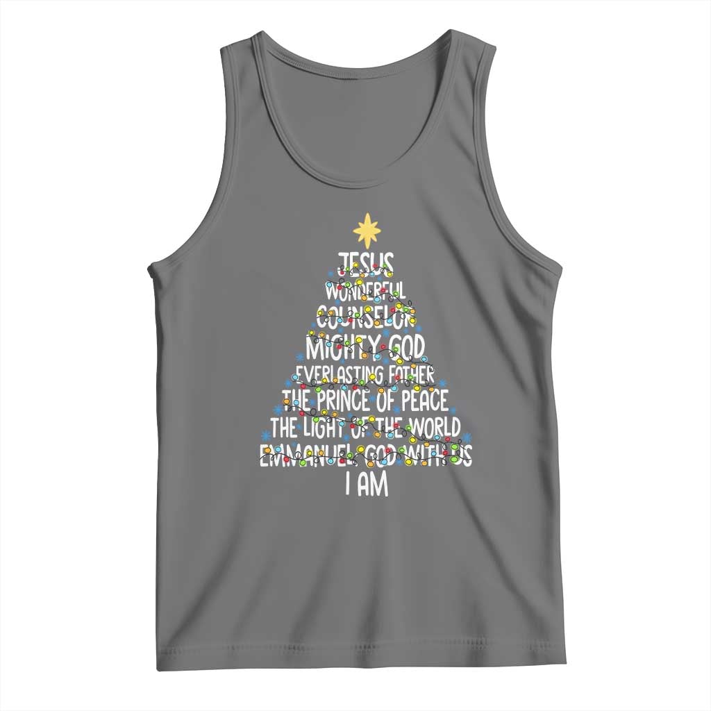 Christian Christmas Tank Top Jesus Wonderful Counselor Mighty God Xmas Tree TS11 Black Heather Print Your Wear