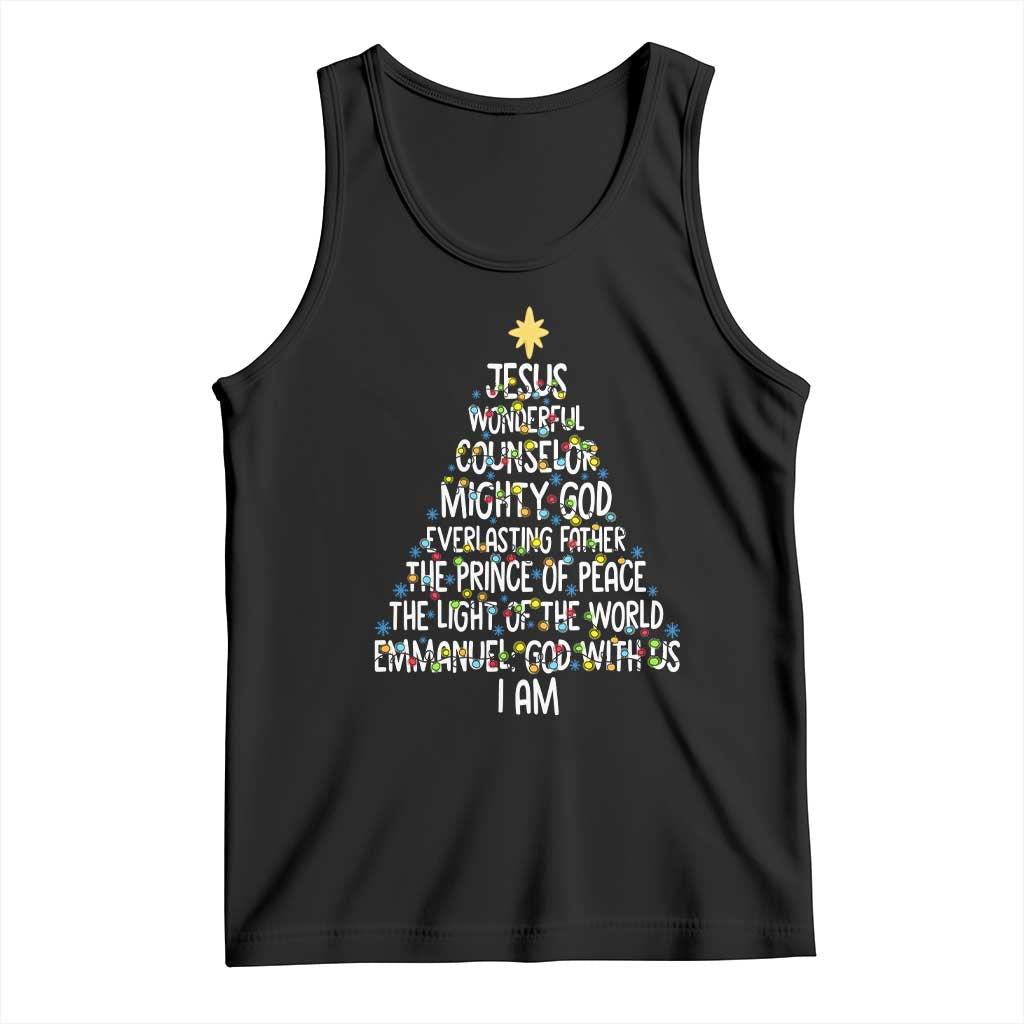 Christian Christmas Tank Top Jesus Wonderful Counselor Mighty God Xmas Tree TS11 Black Print Your Wear