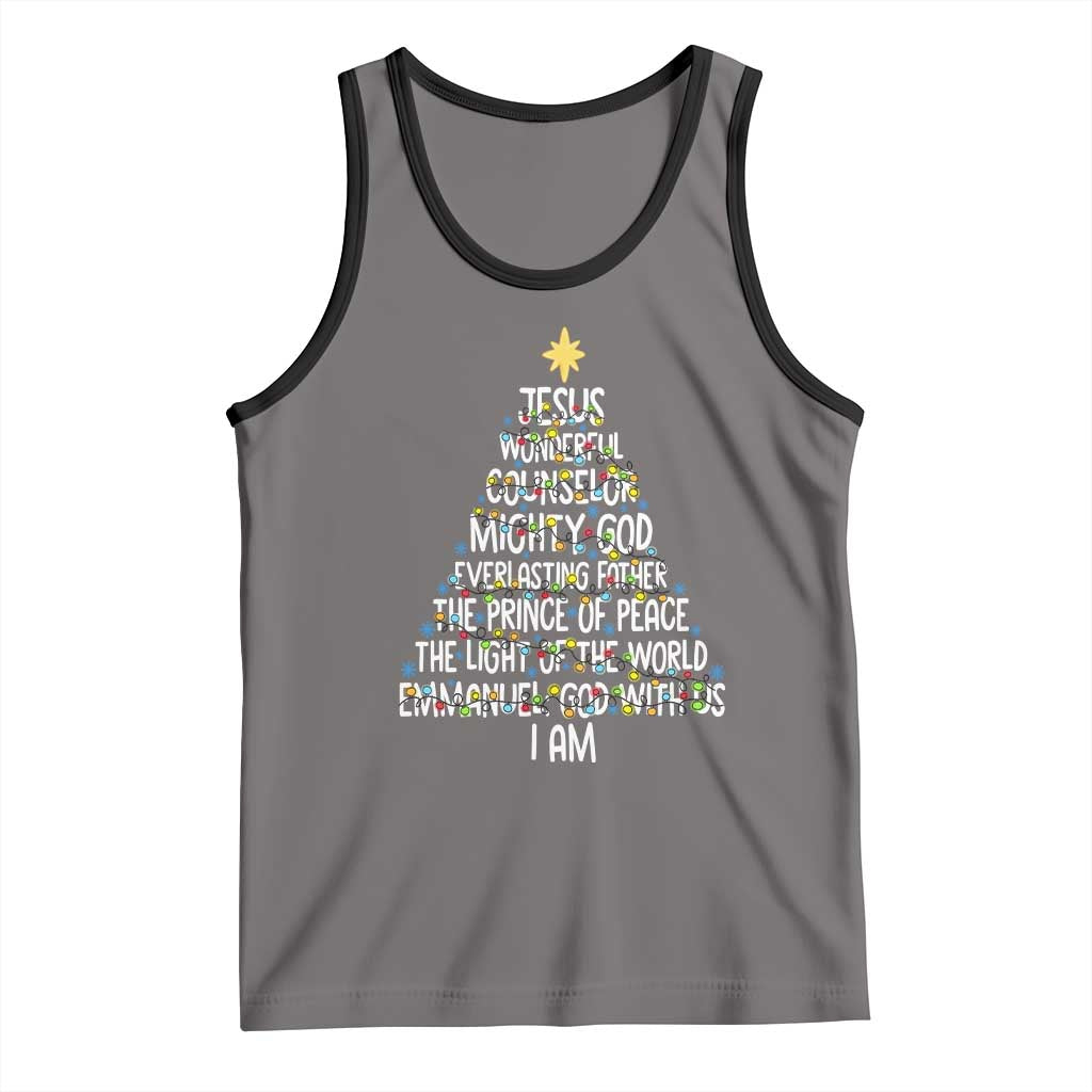 Christian Christmas Tank Top Jesus Wonderful Counselor Mighty God Xmas Tree TS11 Deep Heather Black Print Your Wear