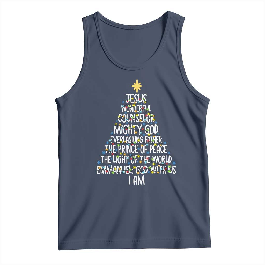 Christian Christmas Tank Top Jesus Wonderful Counselor Mighty God Xmas Tree TS11 Navy Print Your Wear