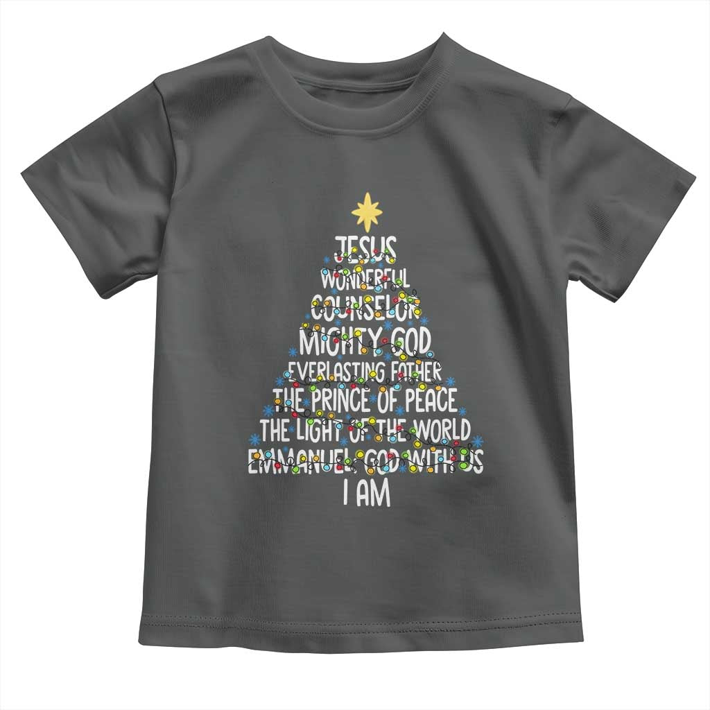 Christian Christmas Toddler T Shirt Jesus Wonderful Counselor Mighty God Xmas Tree TS11 Dark Heather Print Your Wear