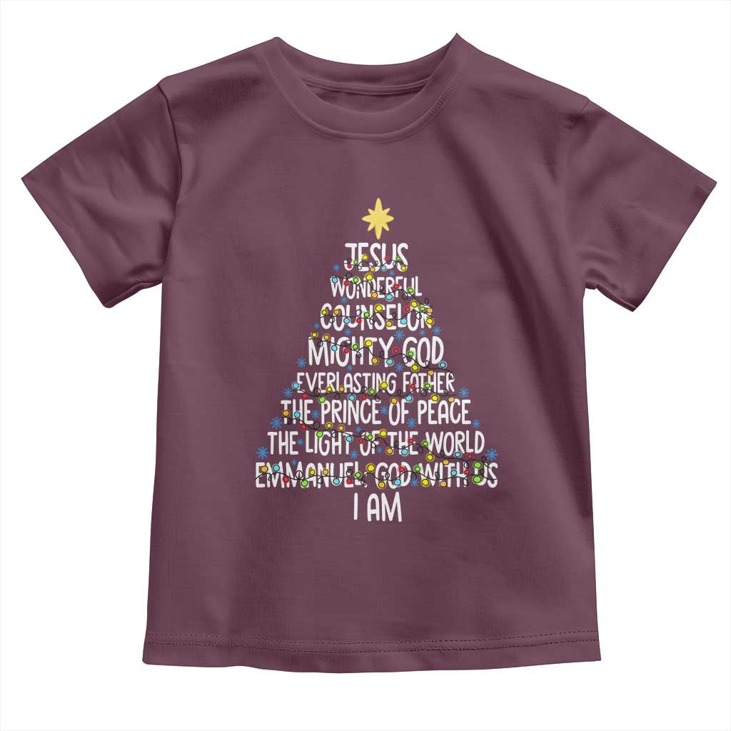 Christian Christmas Toddler T Shirt Jesus Wonderful Counselor Mighty God Xmas Tree TS11 Maroon Print Your Wear