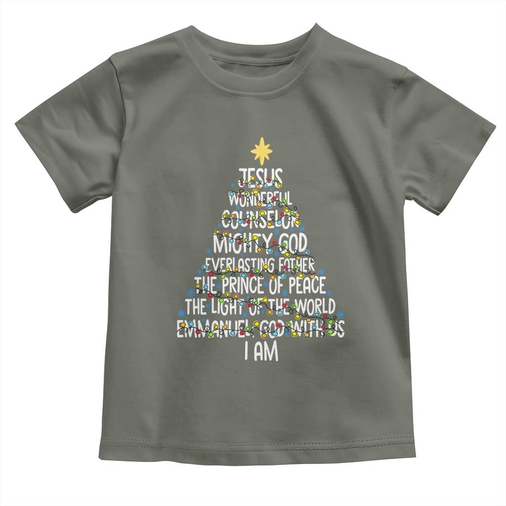 Christian Christmas Toddler T Shirt Jesus Wonderful Counselor Mighty God Xmas Tree TS11 Military Green Print Your Wear