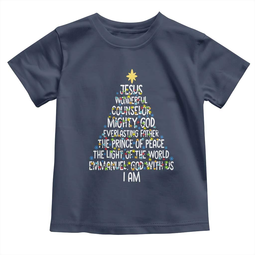 Christian Christmas Toddler T Shirt Jesus Wonderful Counselor Mighty God Xmas Tree TS11 Navy Print Your Wear