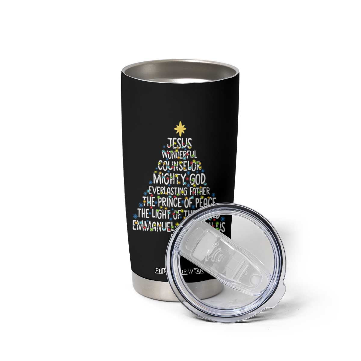 Christian Christmas Tumbler Cup Jesus Wonderful Counselor Mighty God Xmas Tree TS11 Print Your Wear