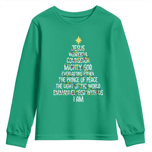 Christian Christmas Youth Sweatshirt Jesus Wonderful Counselor Mighty God Xmas Tree TS11 Irish Green Print Your Wear