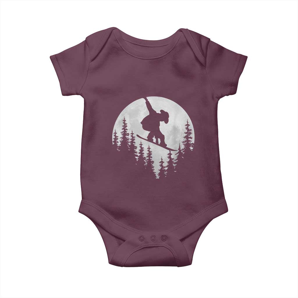 Funny Snowboard Cowboy Moon Snowboarding Winter Sports Baby Onesie TS11 Maroon Print Your Wear