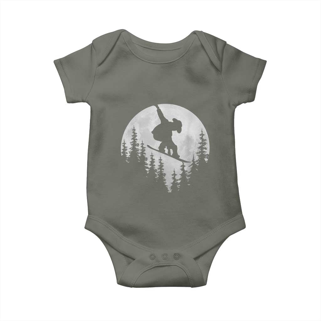 Funny Snowboard Cowboy Moon Snowboarding Winter Sports Baby Onesie TS11 Military Green Print Your Wear