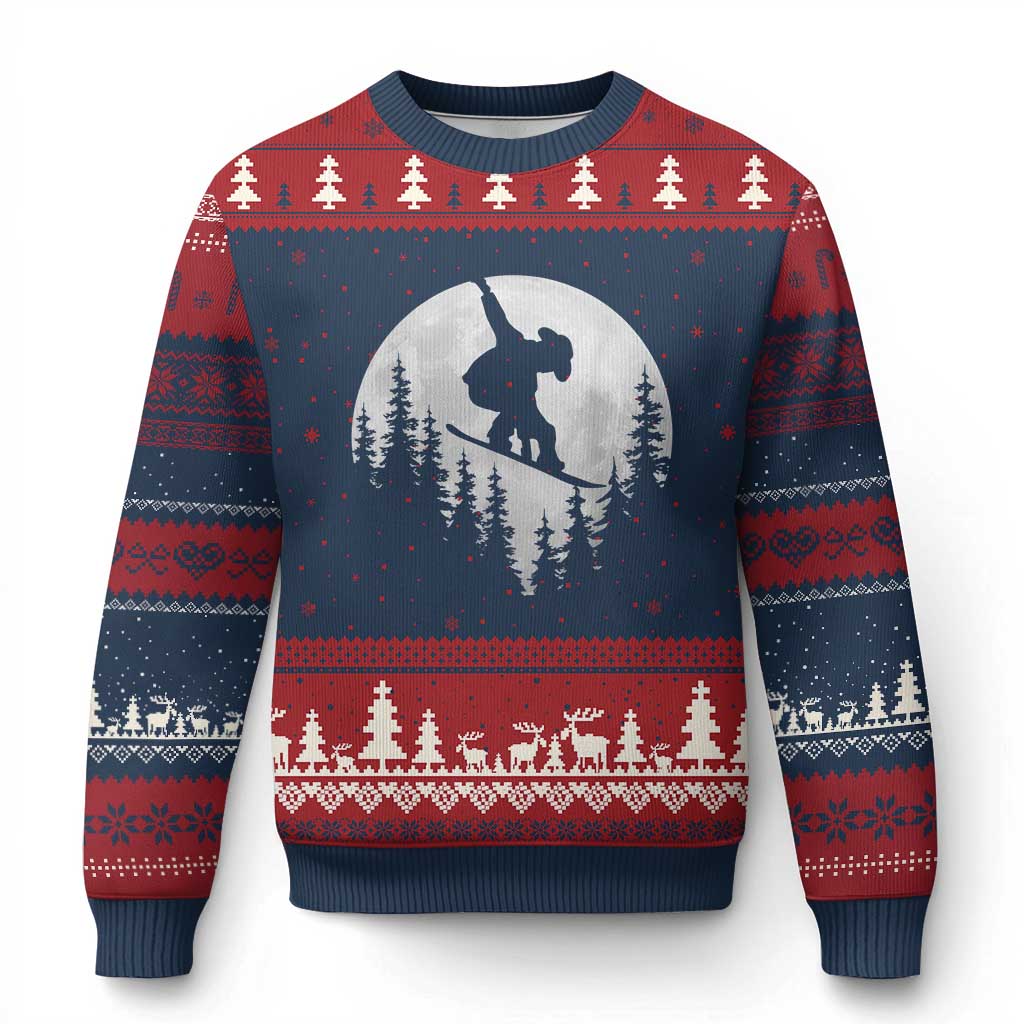 Funny Snowboard Cowboy Moon Snowboarding Winter Sports Ugly Christmas Sweater TS11 Navy Red Print Your Wear