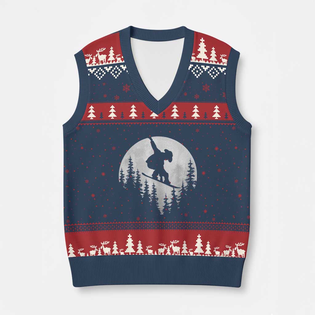 Funny Snowboard Cowboy Moon Snowboarding Winter Sports V-Neck Knit Sweater Vest TS11 Navy Red Print Your Wear