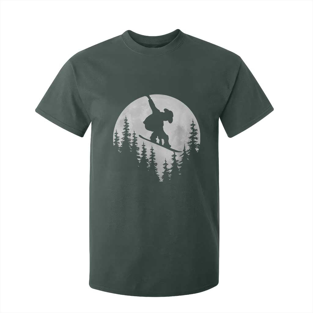 Funny Snowboard Cowboy Moon Snowboarding Winter Sports T Shirt For Kid TS11 Dark Forest Green Print Your Wear