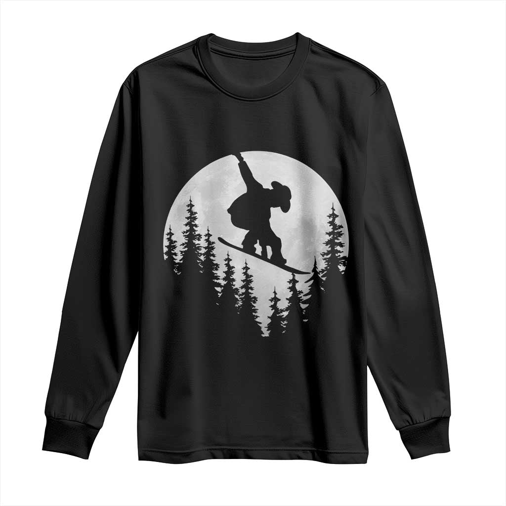Funny Snowboard Cowboy Moon Snowboarding Winter Sports Long Sleeve Shirt TS11 Black Print Your Wear