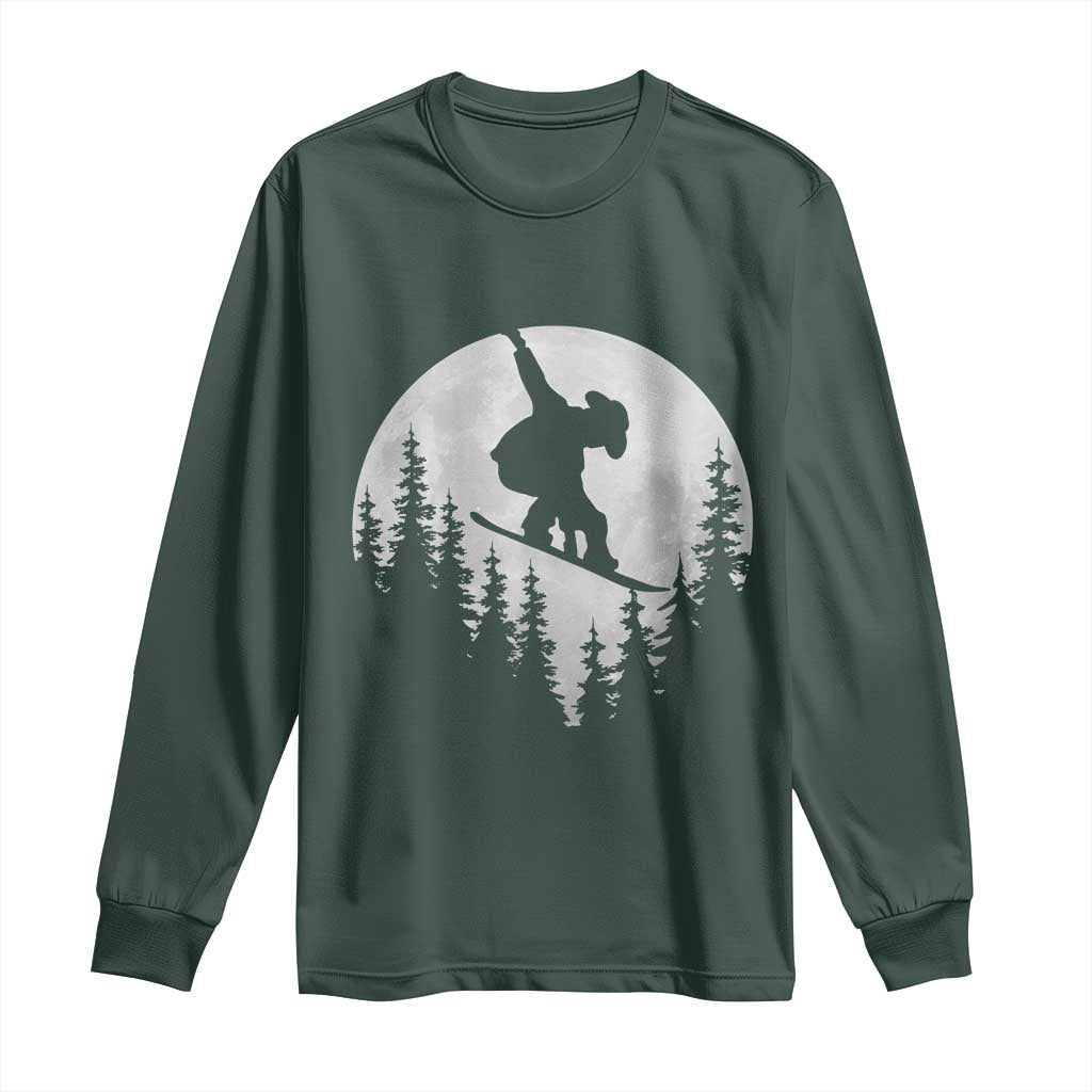 Funny Snowboard Cowboy Moon Snowboarding Winter Sports Long Sleeve Shirt TS11 Dark Forest Green Print Your Wear