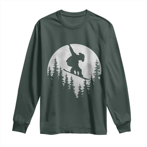Funny Snowboard Cowboy Moon Snowboarding Winter Sports Long Sleeve Shirt TS11 Dark Forest Green Print Your Wear