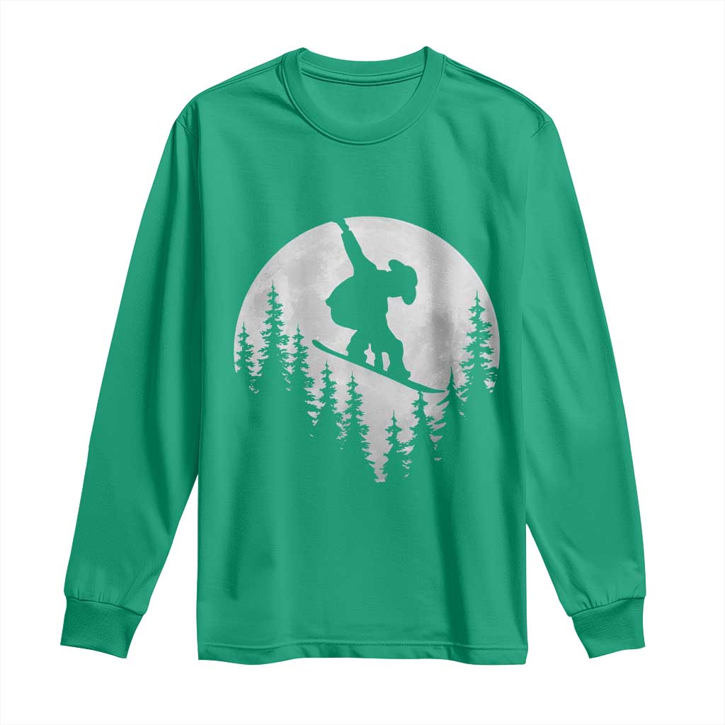 Funny Snowboard Cowboy Moon Snowboarding Winter Sports Long Sleeve Shirt TS11 Irish Green Print Your Wear