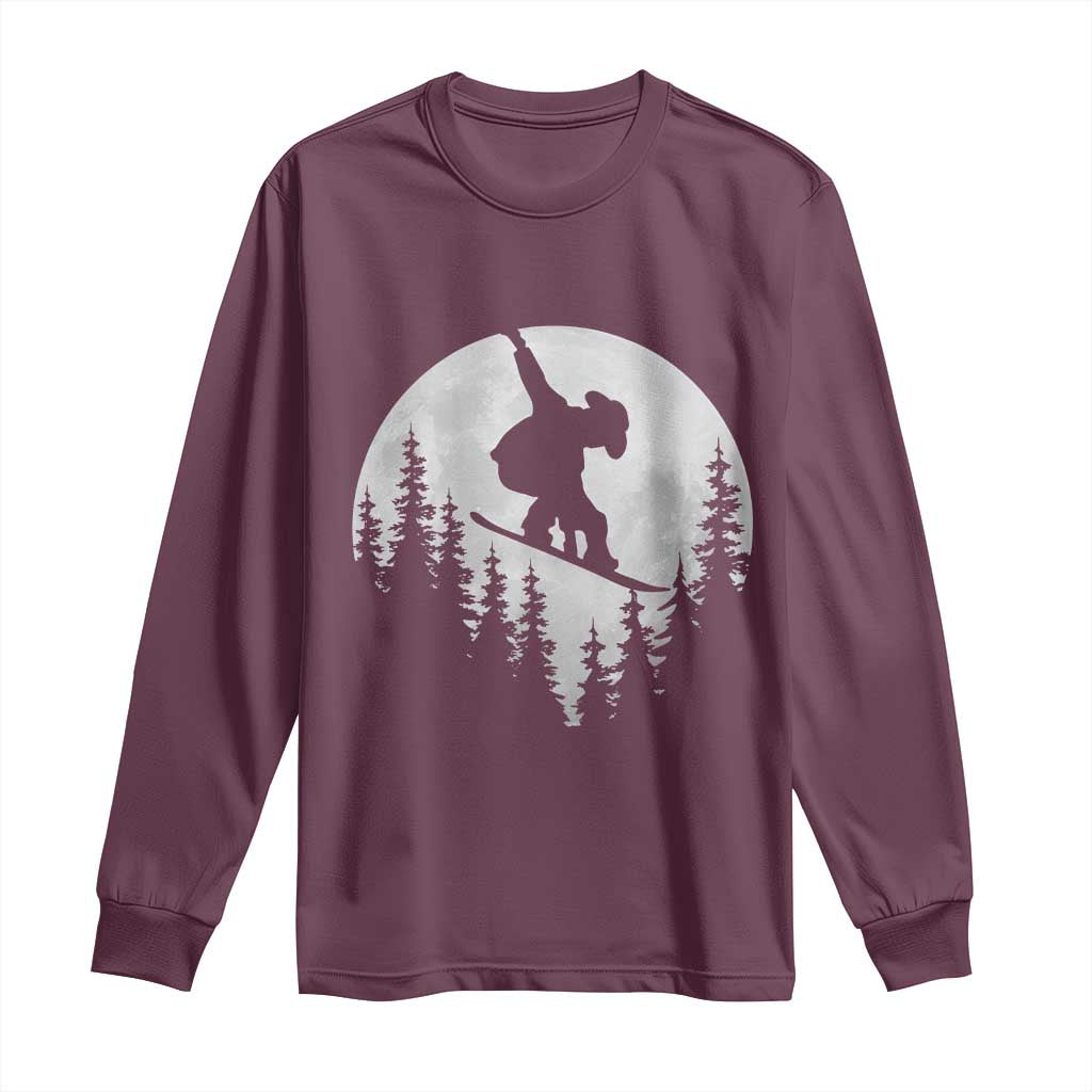 Funny Snowboard Cowboy Moon Snowboarding Winter Sports Long Sleeve Shirt TS11 Maroon Print Your Wear
