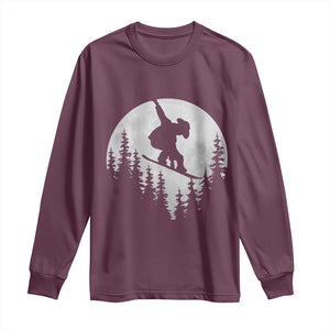 Funny Snowboard Cowboy Moon Snowboarding Winter Sports Long Sleeve Shirt TS11 Maroon Print Your Wear