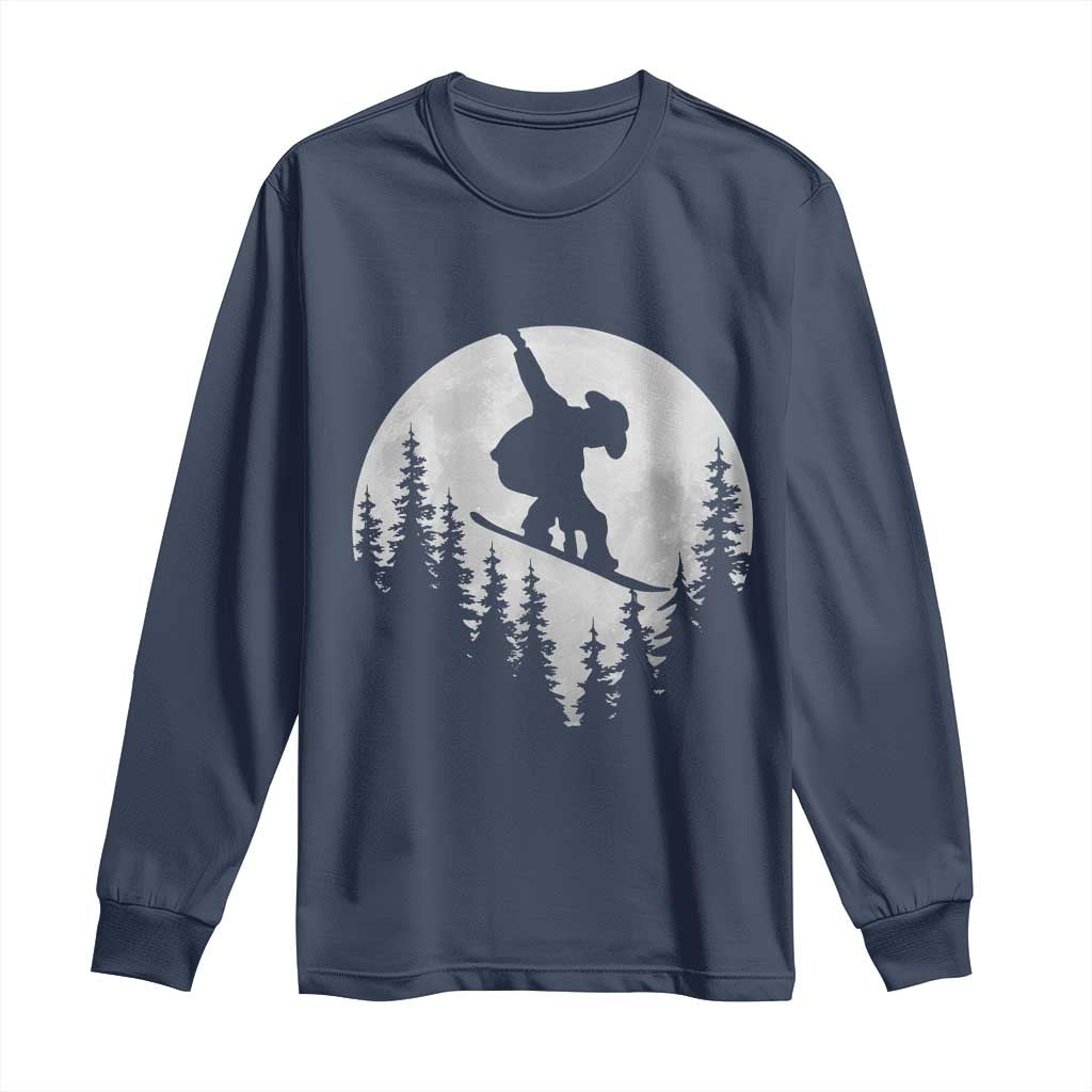 Funny Snowboard Cowboy Moon Snowboarding Winter Sports Long Sleeve Shirt TS11 Navy Print Your Wear