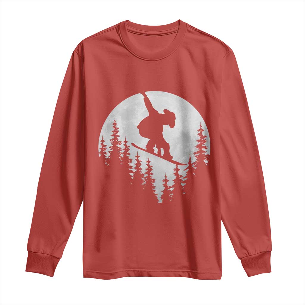 Funny Snowboard Cowboy Moon Snowboarding Winter Sports Long Sleeve Shirt TS11 Red Print Your Wear